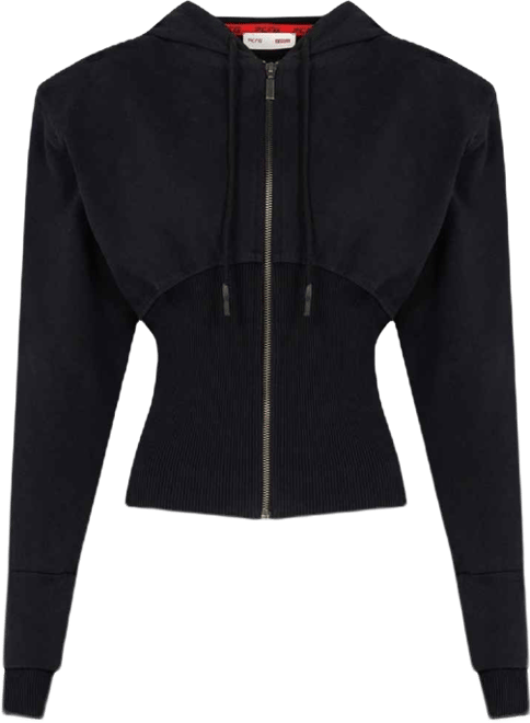 Women's Corset Zip-Front Cotton Hooded Sweatshirt