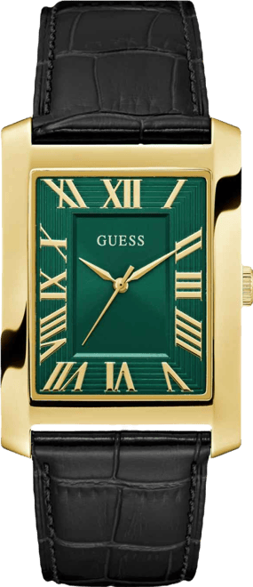 Men's Gold-Tone Black Leather Analog Watch, 34mm