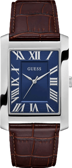 Men's Silver-Tone Brown Leather Analog Watch, 34mm