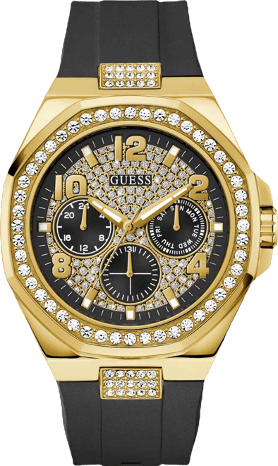 Men's Gold-Tone Black Silicone Multi-Function Watch, 46mm