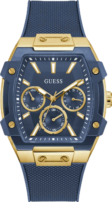 Men's Gold-Tone Indigo Silicone Multi-Function Watch, 44mm
