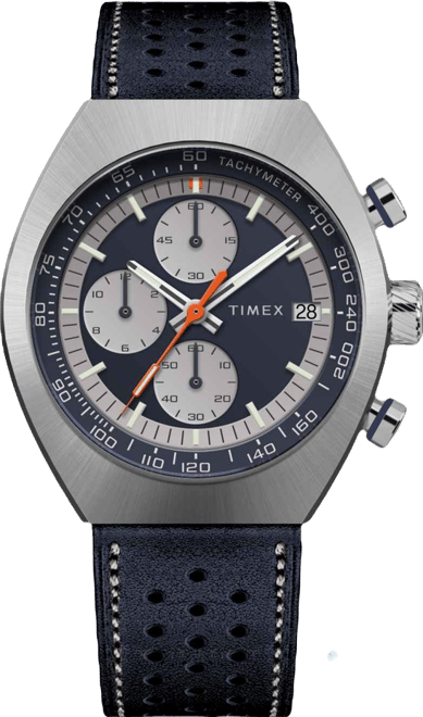 Men's Quartz Analog Blue Leather Watch, 42mm