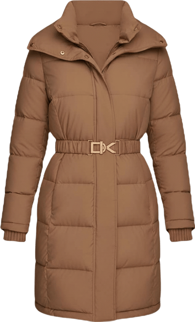Women's Belted Bibbed Puffer Coat
