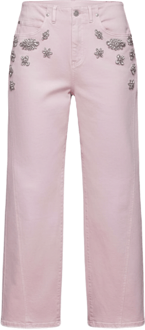 Women's Rhinestone-Trim Hollywood-Waist Wide-Leg Jeans