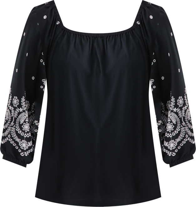 Women's Square-Neck Embroidered Knit Top, Macy's Exclusive