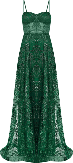 Juniors' Glitter Sequin Walk-Through Gown