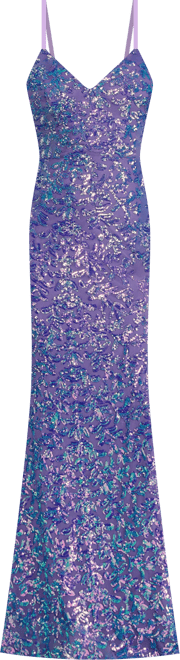 Juniors' Sequin Slit V-Neck Gown