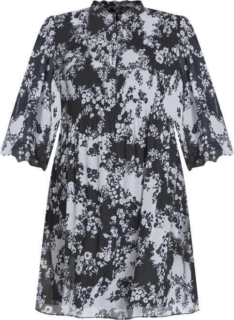 Plus Size Tie Split Neck Pleated Bodice Dress