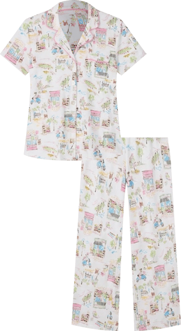 Women's Cropped Notch Collar Pajama Top and Pants, 2-Piece Set