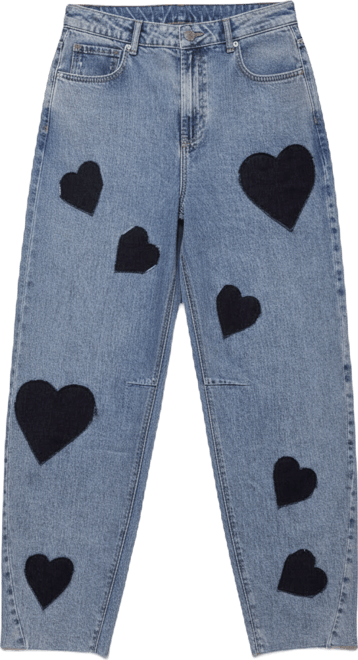Women's Heart Print Barrel Jeans