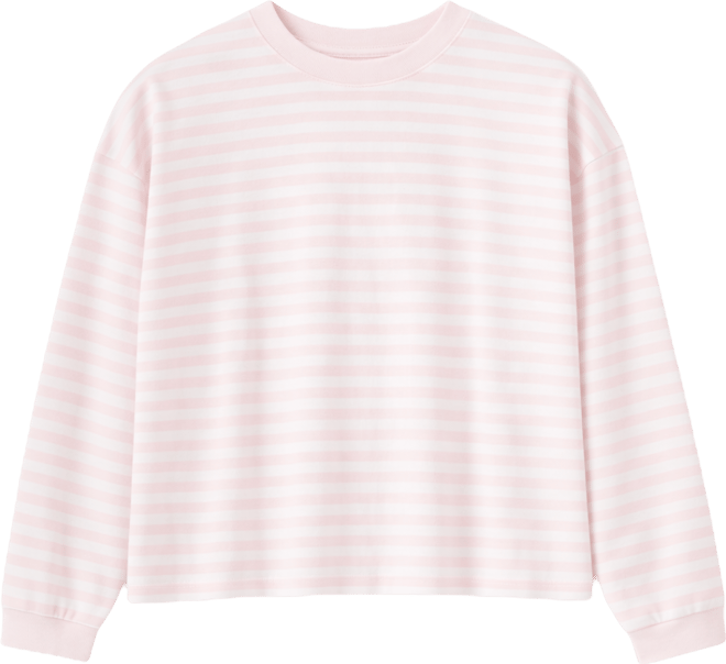 Juniors' Oversized Striped Long-Sleeve Crewneck Tee