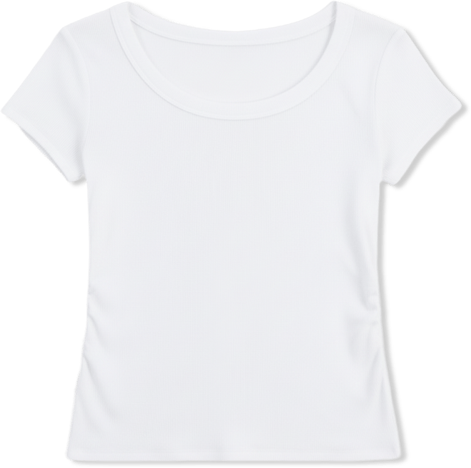 Juniors' Side-Ruched Ribbed-Knit T-Shirt