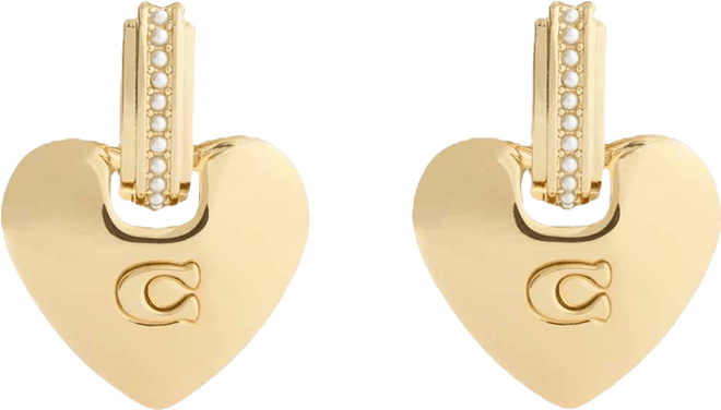 Faux Cultivated Pearl Signature Puffy Heart Charm Drop Earrings