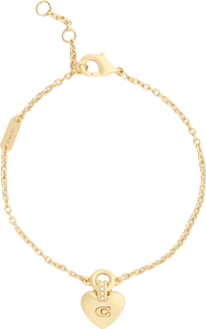 Faux Cultivated Pearl Signature Puffy Heart Charm Bracelet