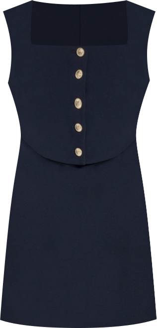 Women's Crepe Square Neck Button Front Two-Piece Dress