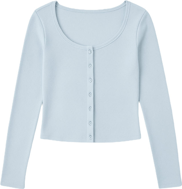 Juniors' Picot-Trim Pointelle Cardigan Knit Long-Sleeve