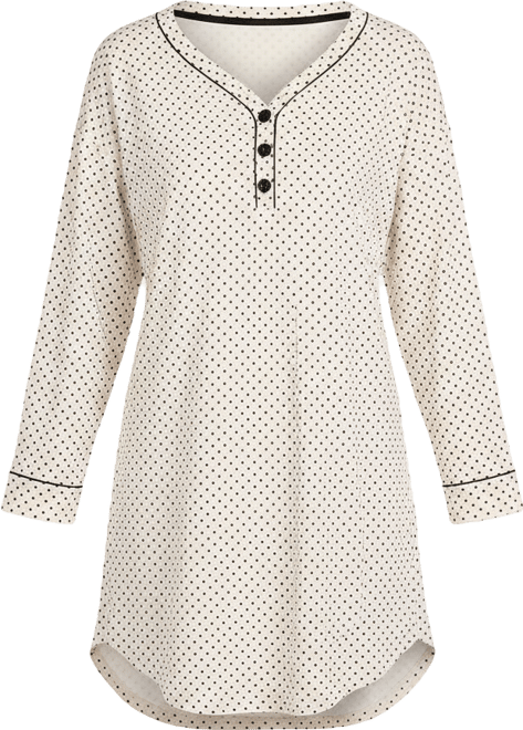 Women's Brushed Micro Stretch Knit Long-Sleeve Sleep Shirt