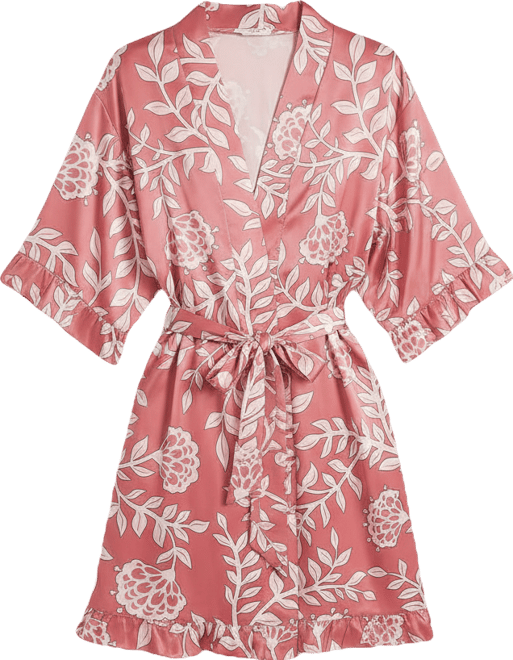 Women's Floral Stretch Woven Long-Sleeve Robe