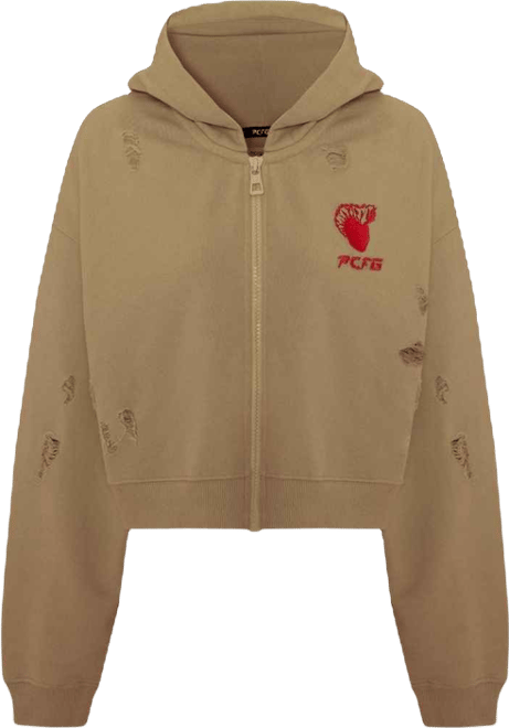 Women's Cotton Destroyed Zip-Up Hoodie