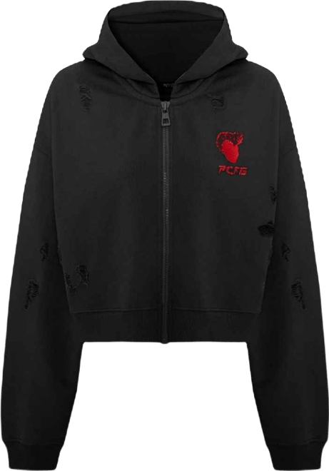 Women's Cotton Destroyed Zip-Up Hoodie