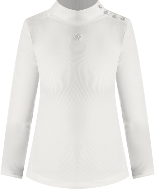 Women's Jewel Button Shoulder Mock Neck Long-Sleeve T-Shirt