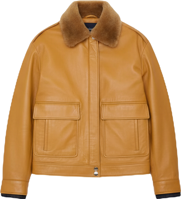 Women's Leather Jacket with Detachable Shearling Collar