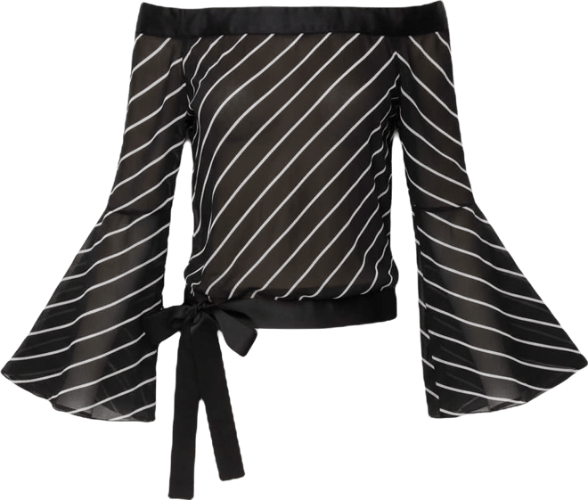 Women's Diagonal Striped Off Shoulder Chiffon Top