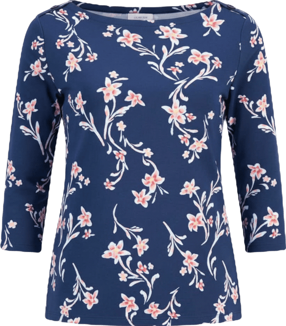 Petite Pima Floral Sketch Boat Neck Top, Macy's Exclusive