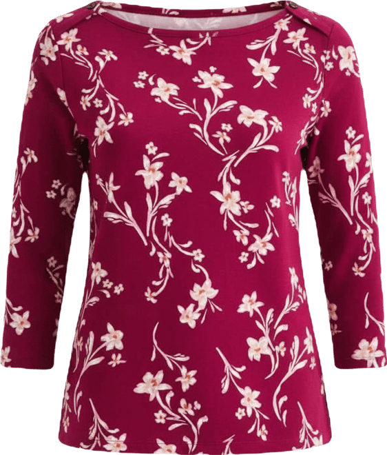 Petite Pima Floral Sketch Boat Neck Top, Macy's Exclusive