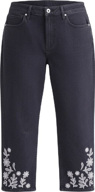 Plus Size Embroidered High-Rise Straight-Leg Cropped Jeans, Macy's Exclusive