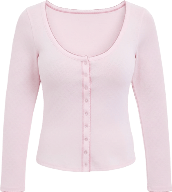 Juniors' Picot-Trim Pointelle Cardigan Knit Long-Sleeve