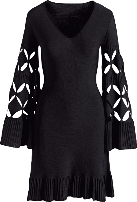 Laser Cut Milano Stitch Fit and Flare Dress - Black | Boston Proper