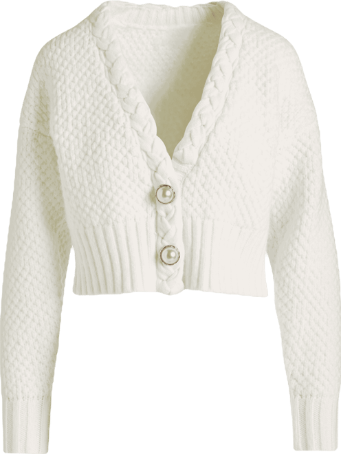 Textured Braid Detail Cardigan - Off White | Boston Proper