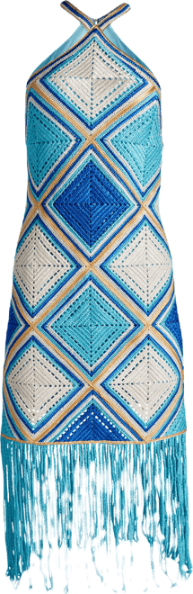 Boston Proper - Tile Crochet Halter Fringe Dress Blue - Small