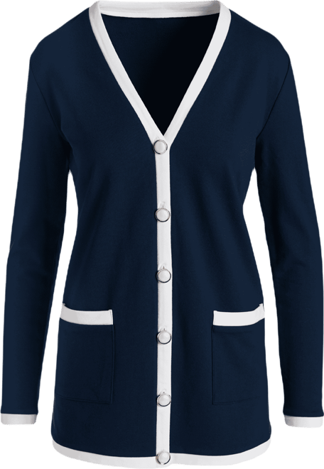 French Terry Color-block Cardigan - Navy/White | Boston Proper