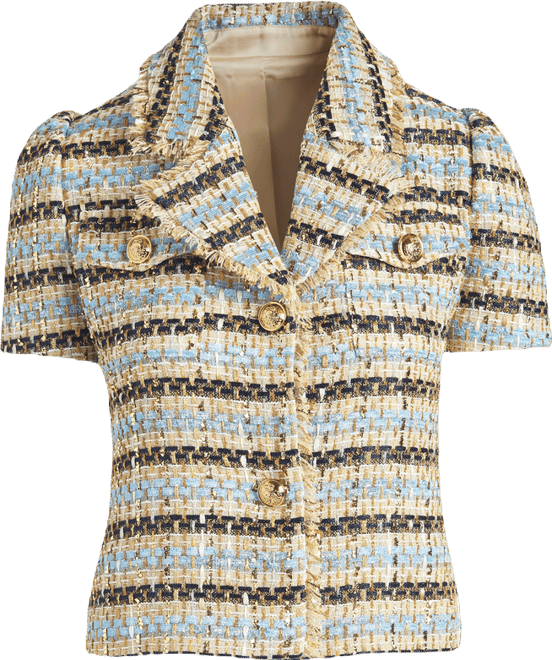 Multi Stripe Parisian Tweed Short Sleeve Jacket - Blue/White