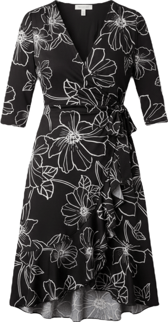 Women's Flirty Flounce Midi Wrap Dress with 3/4 Sleeves