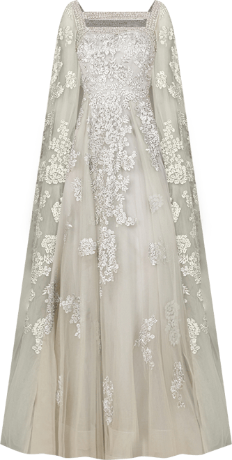 Women's Lace gown with long cape sleeves