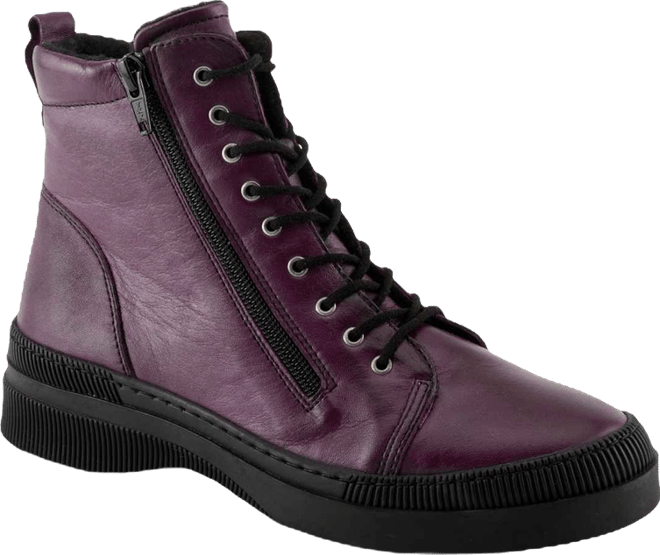 Hoylein Leather Combat-Style Boot with Double Zippers and Removable Insole