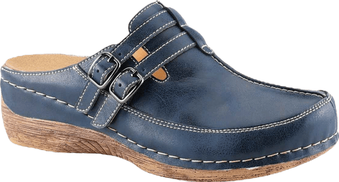 Happy Multi-Strap Leather Slip-On Clogs with Buckle Detail and Removable Insole