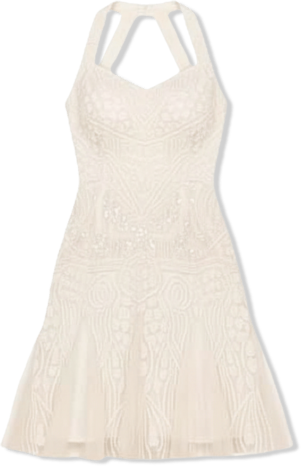 Women's Beaded Halter Neck Bridal Midi Dress