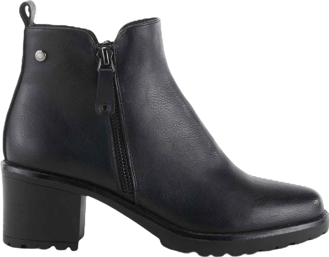 Women s Irie Burnished Almond Toe Booties with Outside Zipper and Toggle Detail