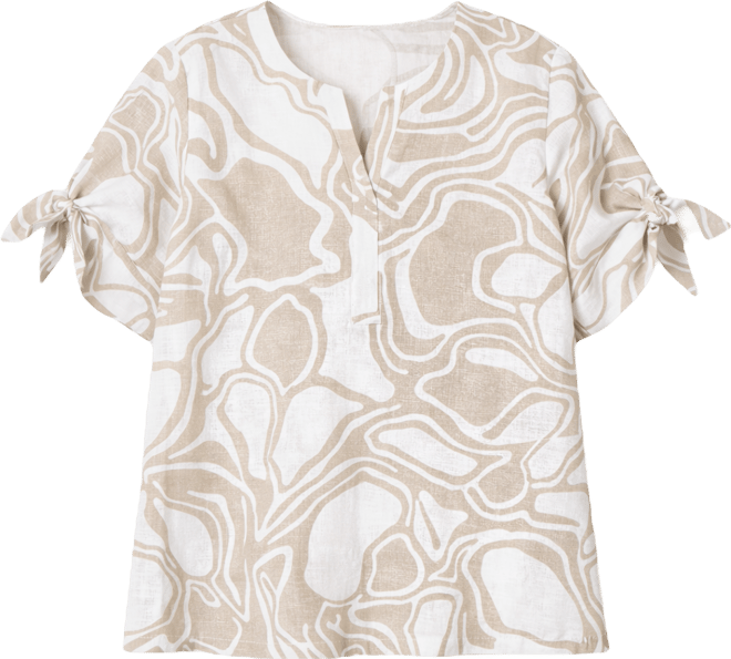 Plus Size Linen Tie-Sleeve Printed Top, Macy's Exclusive