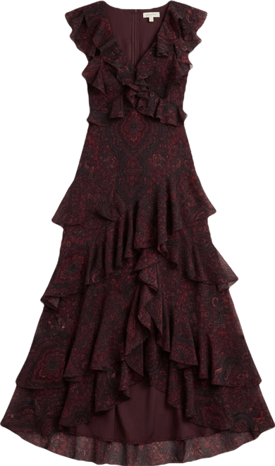 Women's Paisley Ruffle-Trim Georgette Gown