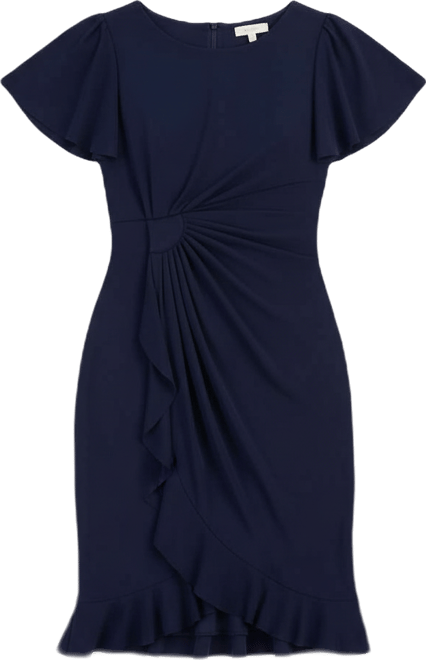 Women's Side-Gathered Flutter-Sleeve Dress