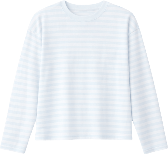 Juniors' Oversized Striped Long-Sleeve Crewneck Tee