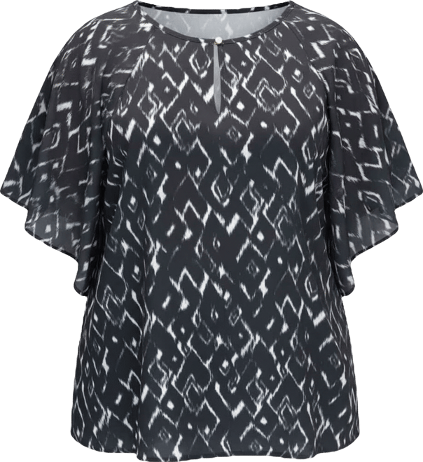 Women's Flutter Sleeve Keyhole Blouse