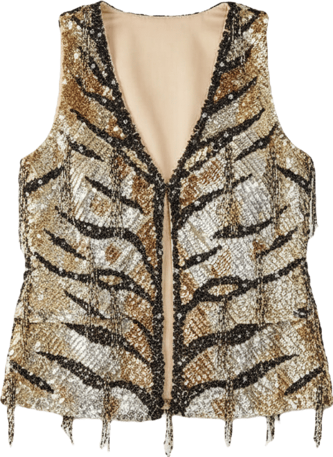 Women's Hand Embellished Tassel Sequin Waistcoat