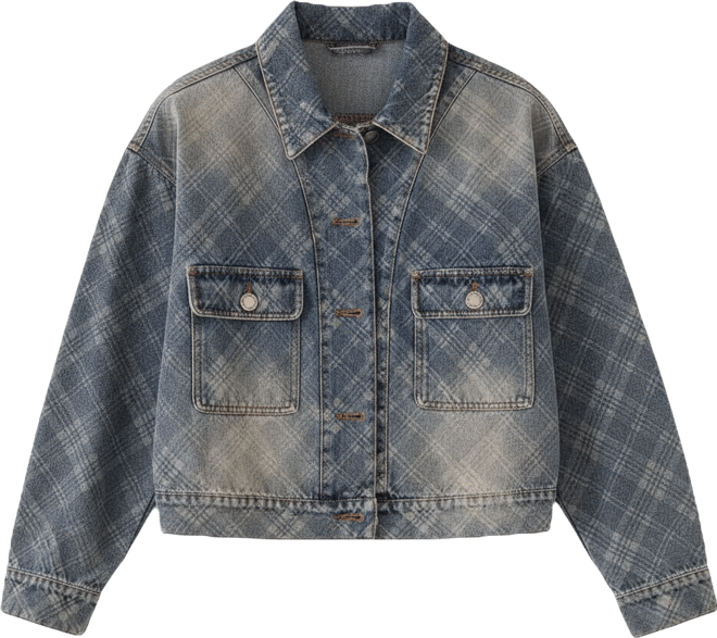 Women's Check Denim Distressed Jacket