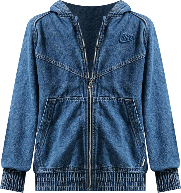 Nike Sportswear Collection Chamarra de denim con gorro de cierre completo para niños talla grande